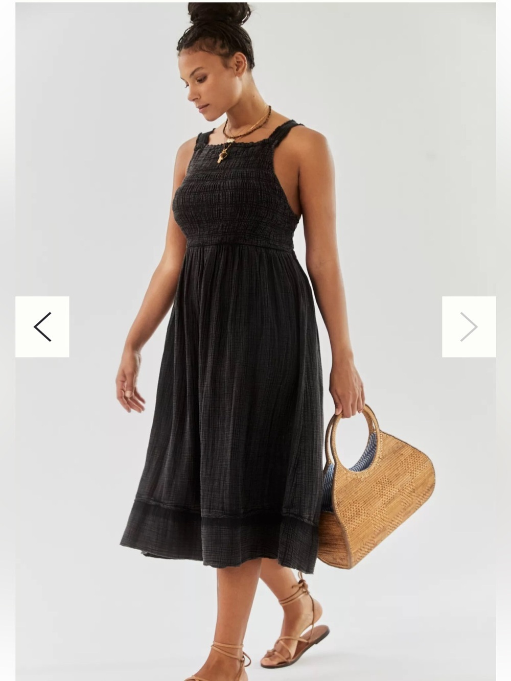 Anthropologie Black Smocked Midi Dress